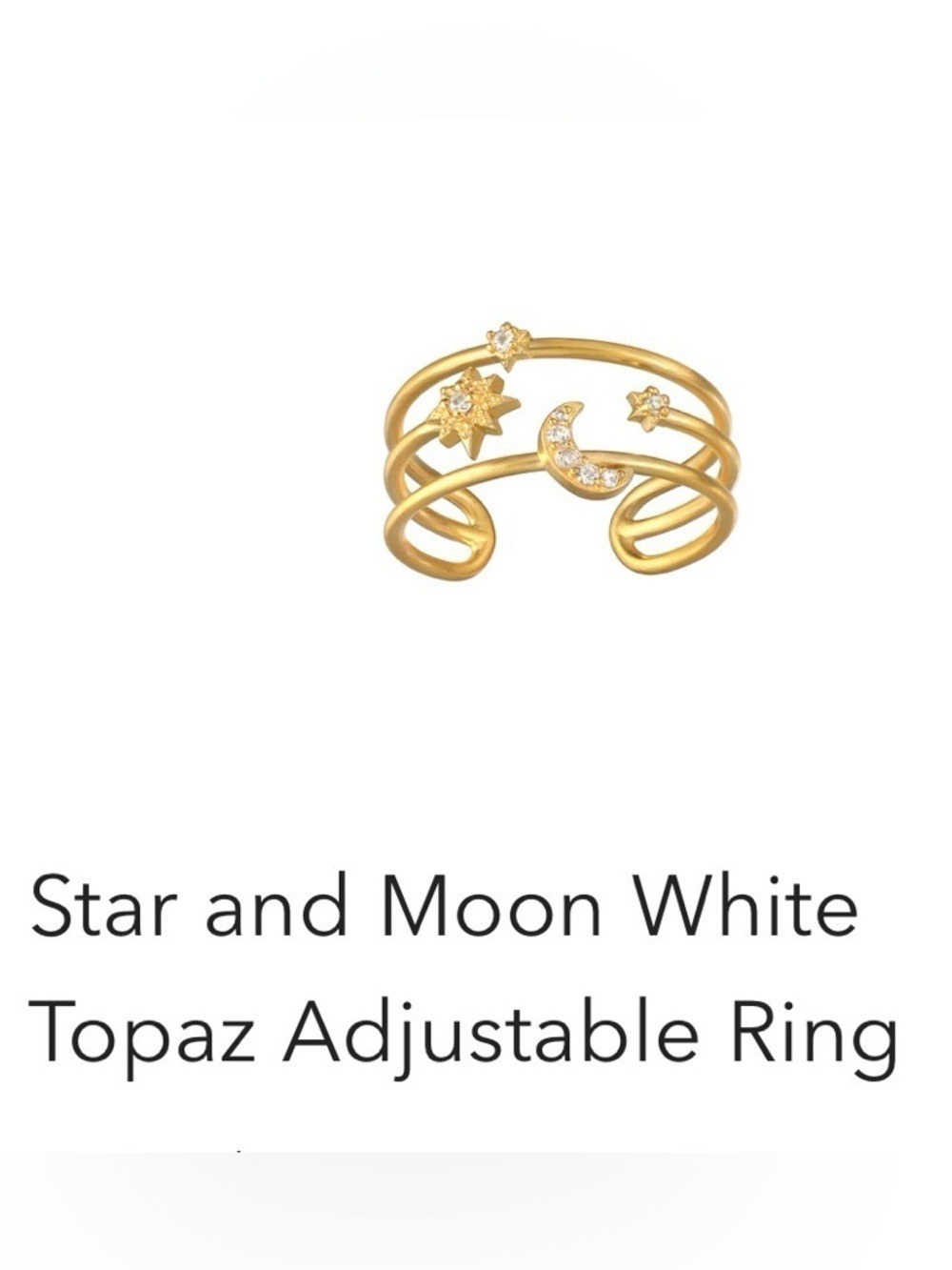 Satya Jewelry Gold Star and Moon White Topaz Adjustable Ring